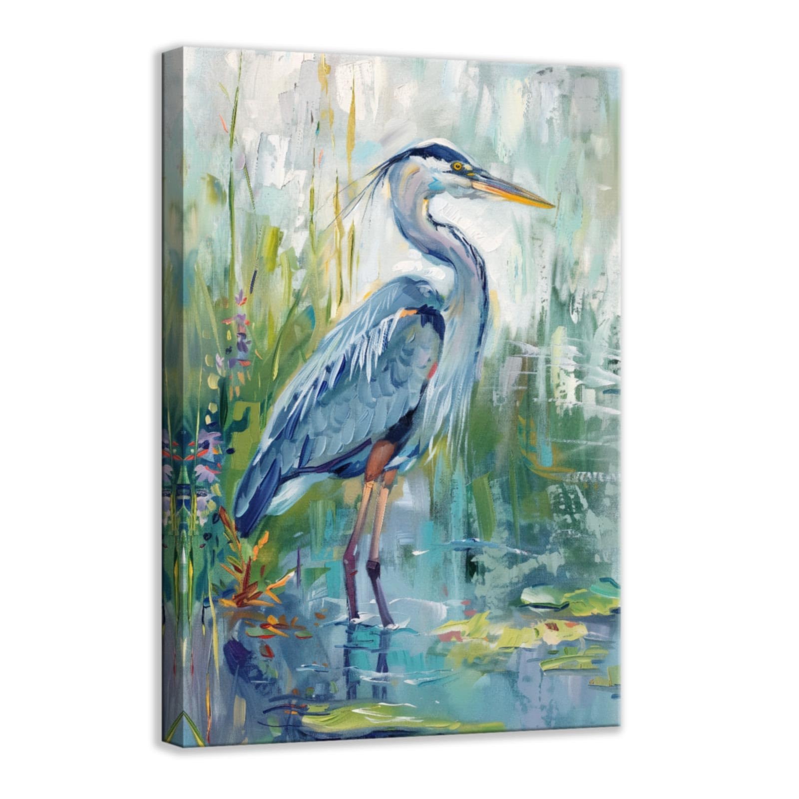 CCWACPP Heron Wall Art Framed Blue Heron Painting Beach Bird Pictures Abstract Animal Canvas Blue Green Prints Wall Decor for Bathroom Living Room Bedroom (70.00 x 105.00 cms)