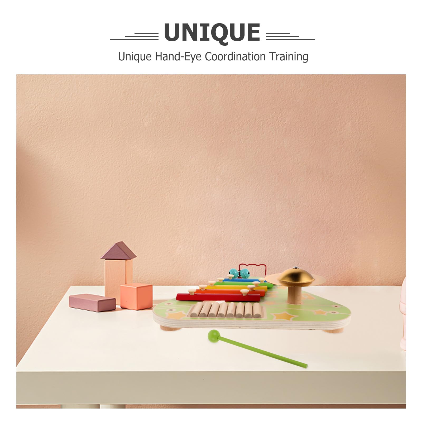 BESTonZON 1 ensemble de xylophone pour enfants - 4 instruments de musique en bois comprenant un tableau d'activités, des percussions à main et des cymbales. Jouet d'éveil sensoriel pour les