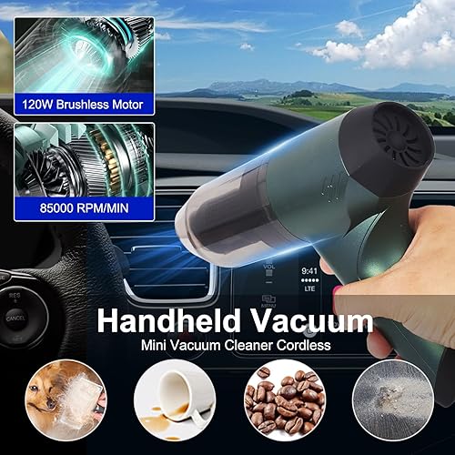 Miniatura 2 de GreceYou Aspiradora inalámbrica para automóvil, aspiradora de mano de alta potencia de 12000 PA con motor sin escobillas, mini aspiradora