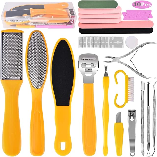 Foot File Pedicure Set, 30 in 1 Foot Files Foot Care Scrubber Kit Hard Skin Remover Feet Scrub for Women Men Salon or Home