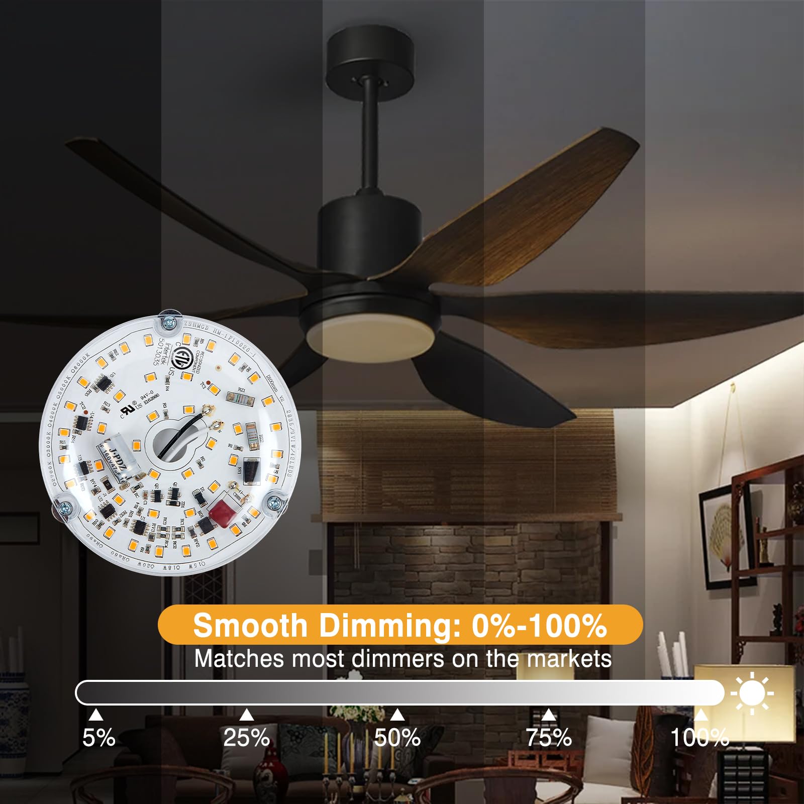 BeVisible N Glow - Kit de luces de repuesto de 3.93 pulgadas para ventilador de techo empotrado, panel de repuesto PCB 18W 3000K 6000K 1900LM 120V sin parpadeo CRI90 regulable (blanco cálido 3000K) 4