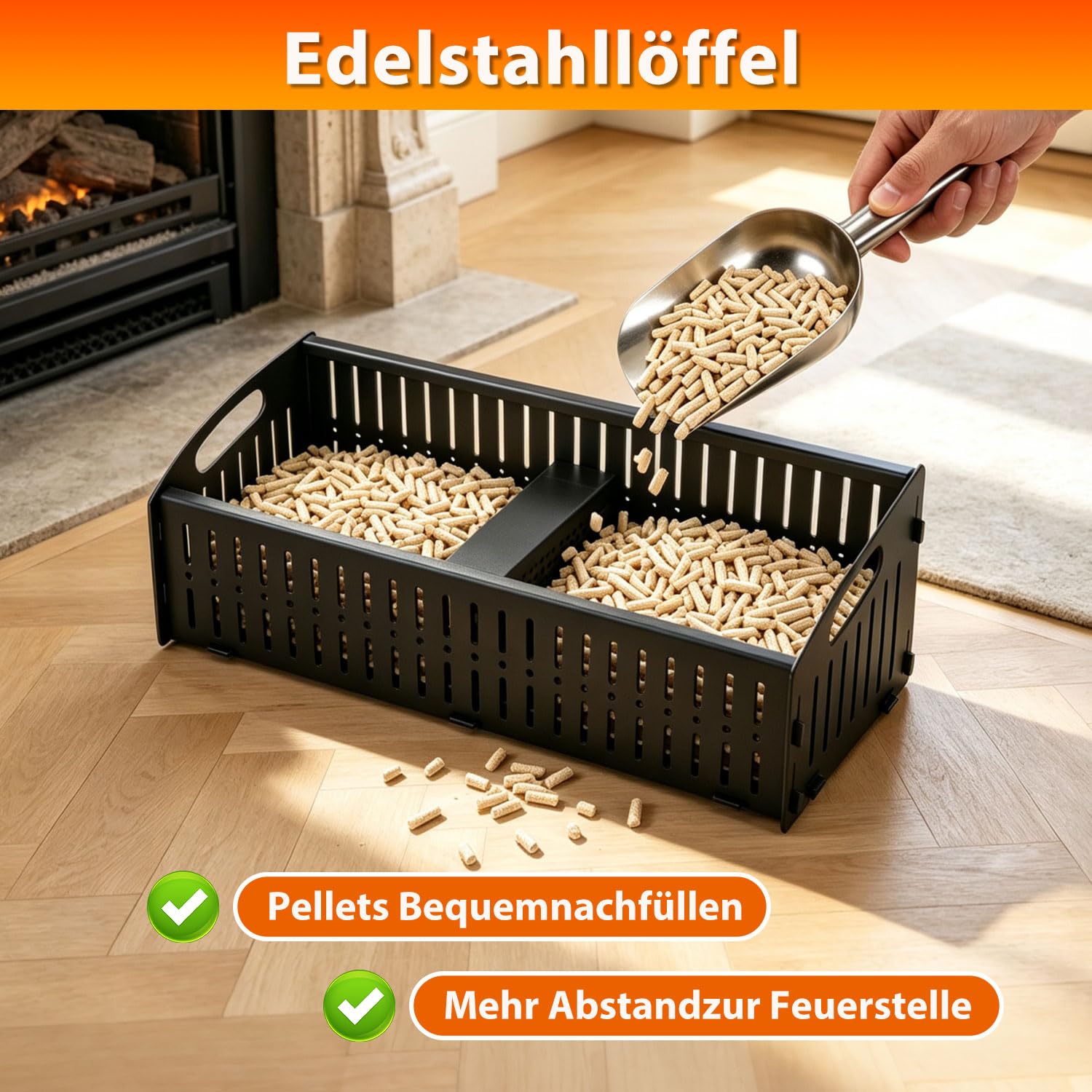 Cesta de pellets para chimenea y estufa de leña, 48 x 20 x 17