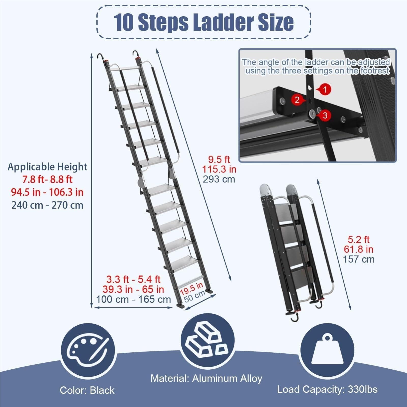 Escalera Plegable for Subir al desván del ático de 9 escalones