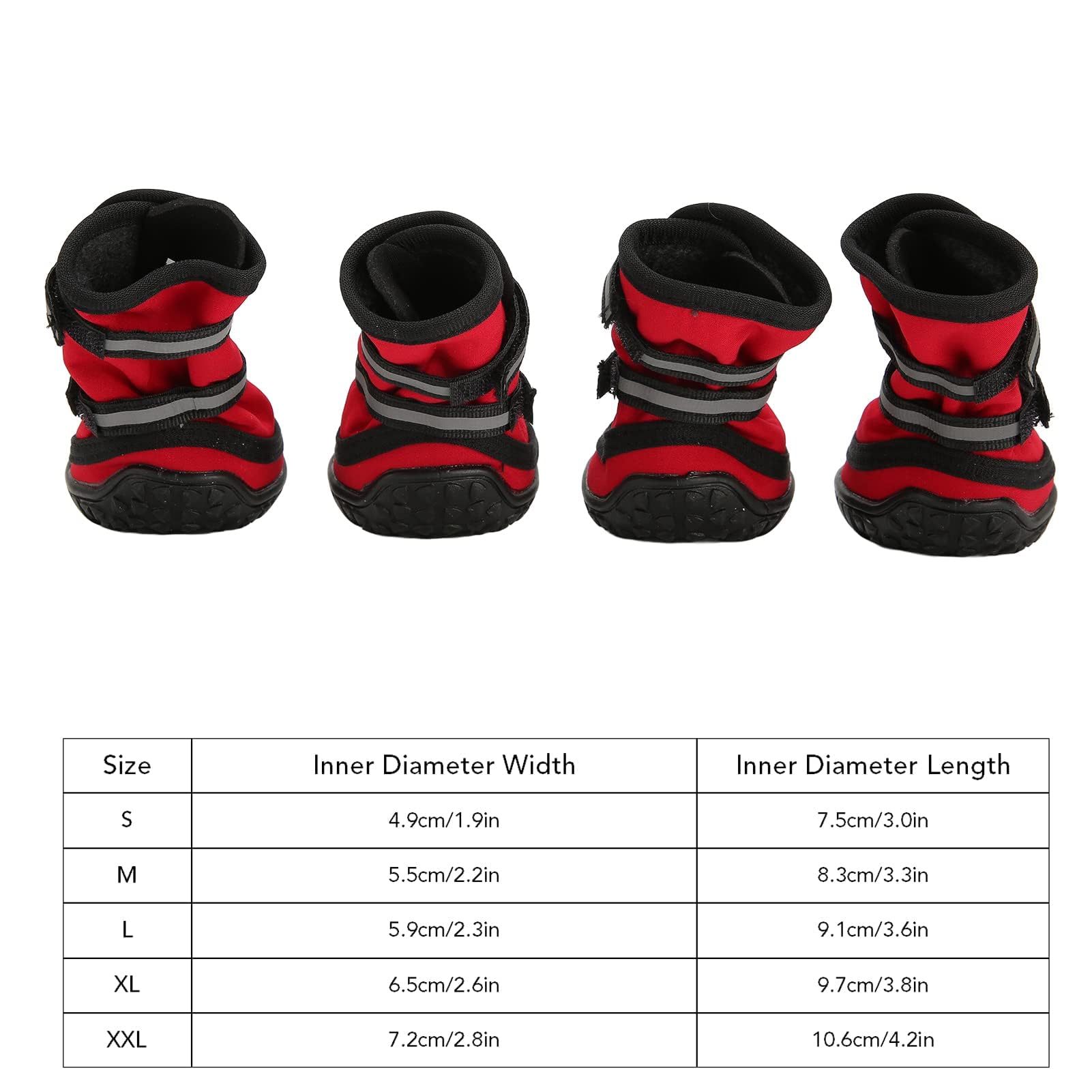 Pssopp Wanderschuhe für Hunde, 4 Stück, Verbundstruktur, Gummi, rutschfeste Stiefelsohle, Hundestiefel für Spaziergänge im Freien (Größe XL, Rot)