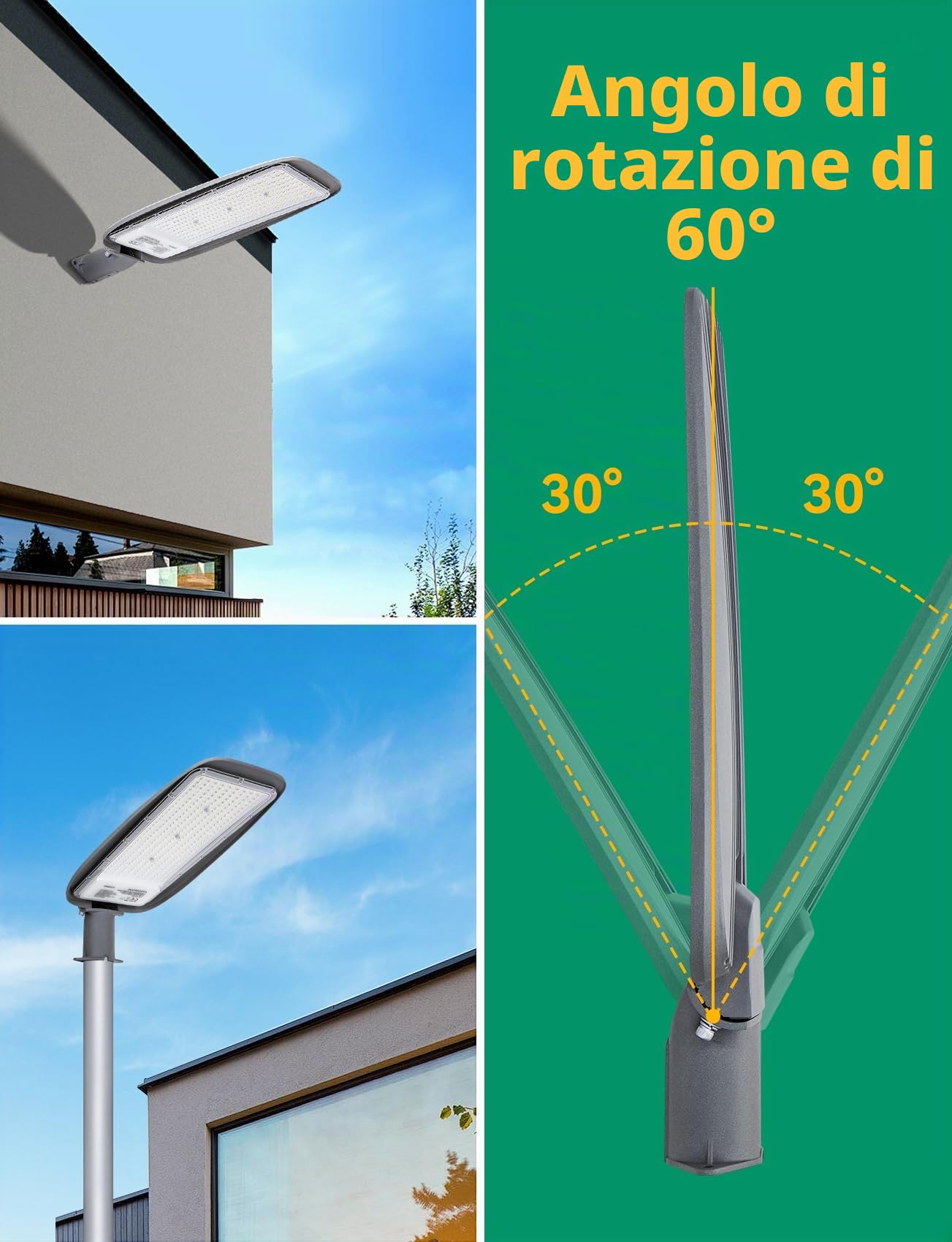 Aigostar 200W Lampione LED, 17400LM Luce stradale a LED 6500K IP65 impermeabile IK08 Per Parcheggio luce per Strada Scuola, parcheggio,campo da basket,cortile, piazza