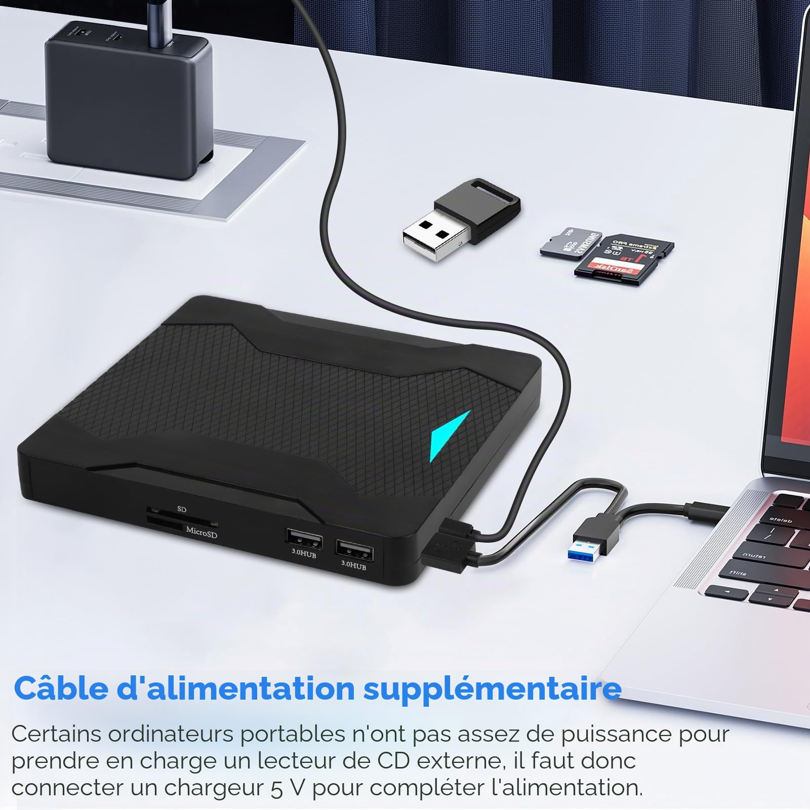 Lecteur CD DVD Externe pour PC USB 3.0 Type-C Lecteur Graveur CD DVD Externe pour PC Optique Portable CD/DVD -/+RW Drive Mince Transmission Rapide pour Windows 11/10/8.1/8/7/XP/Mac Os/LinuxOs