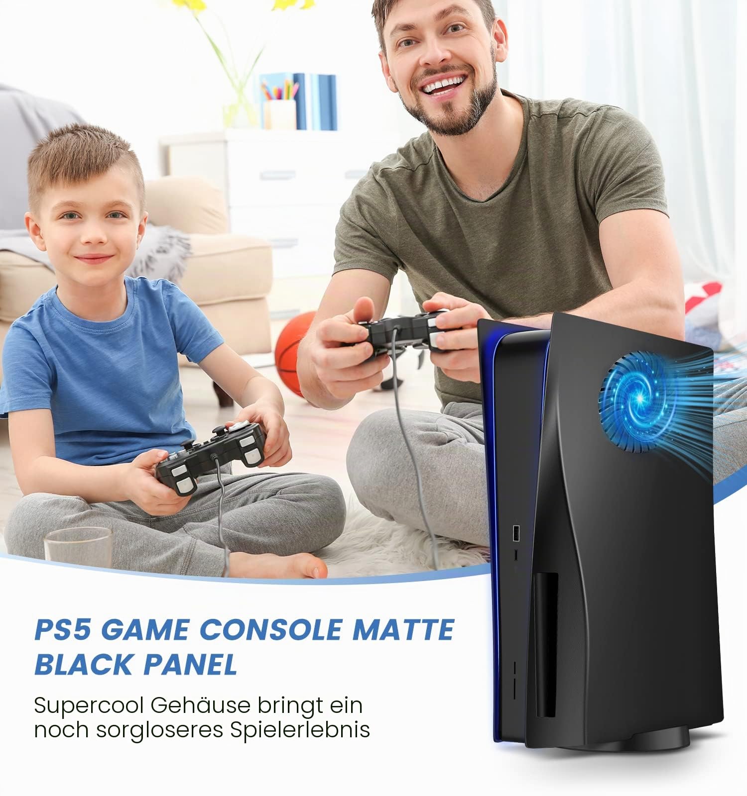PS5 Kühlplatte Schutzventile Turbo Upgrade für Playstation 5 Disc Edition Ersatz Seitenplatte ABS Anti-Kratzer Hülle Schwarz