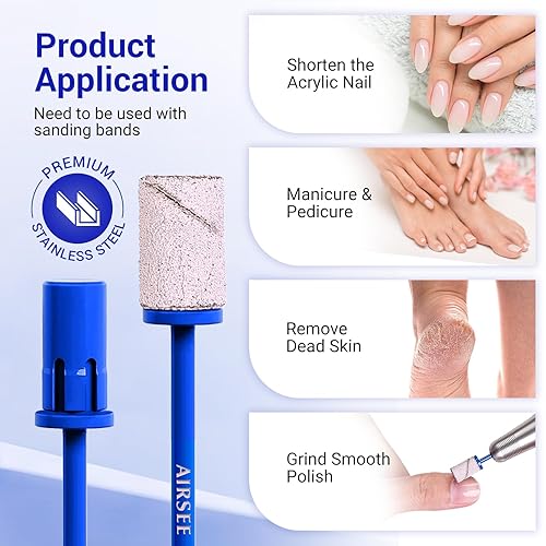 Miniatura 3 de AIRSEE Broca de mandril para bandas de lijado Efile, cabezal de archivo eléctrico profesional de acero inoxidable para eliminación limpia de