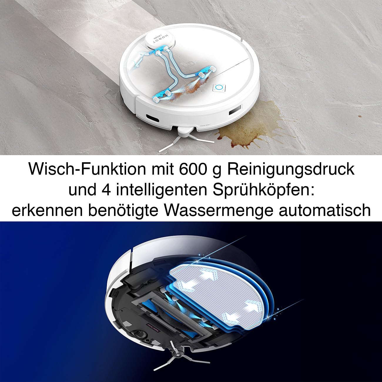 Sichler Haushaltsgeräte Staubsaugerroboter: HOBOT LEGEE Q10 Multiroom-Wisch- und Saugroboter, WLAN, Lidar, 5000 Pa (Saugroboter mit Ladestation, mit Sprühfunktion, iPad)