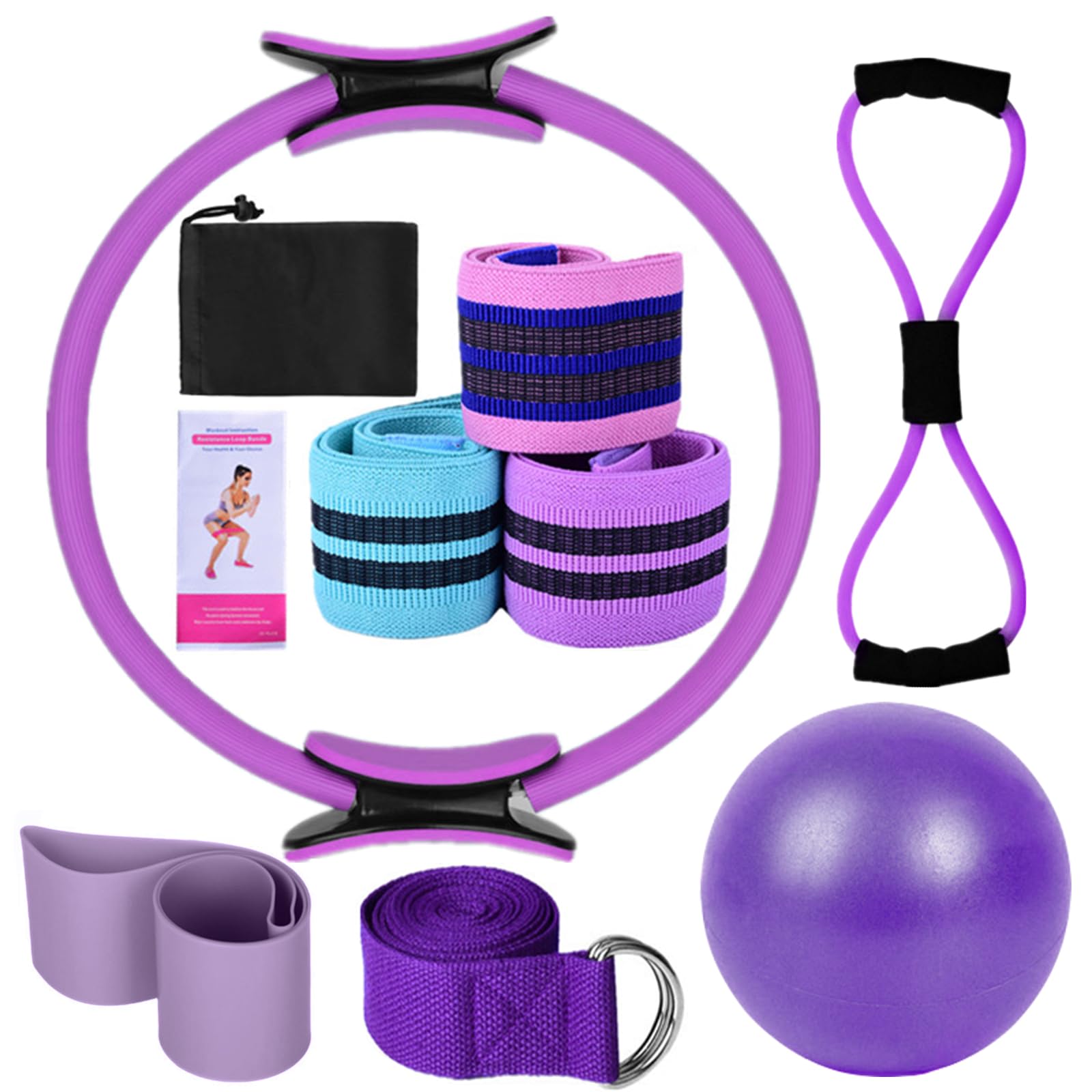 EacamPilates Ring Circle Set - Workout at Home Workout Equipment Women - Booty Bands Stretching Equipment Pilates Mini 25cm Exercise Ball Resistance Band for Legs Arms and Thighs