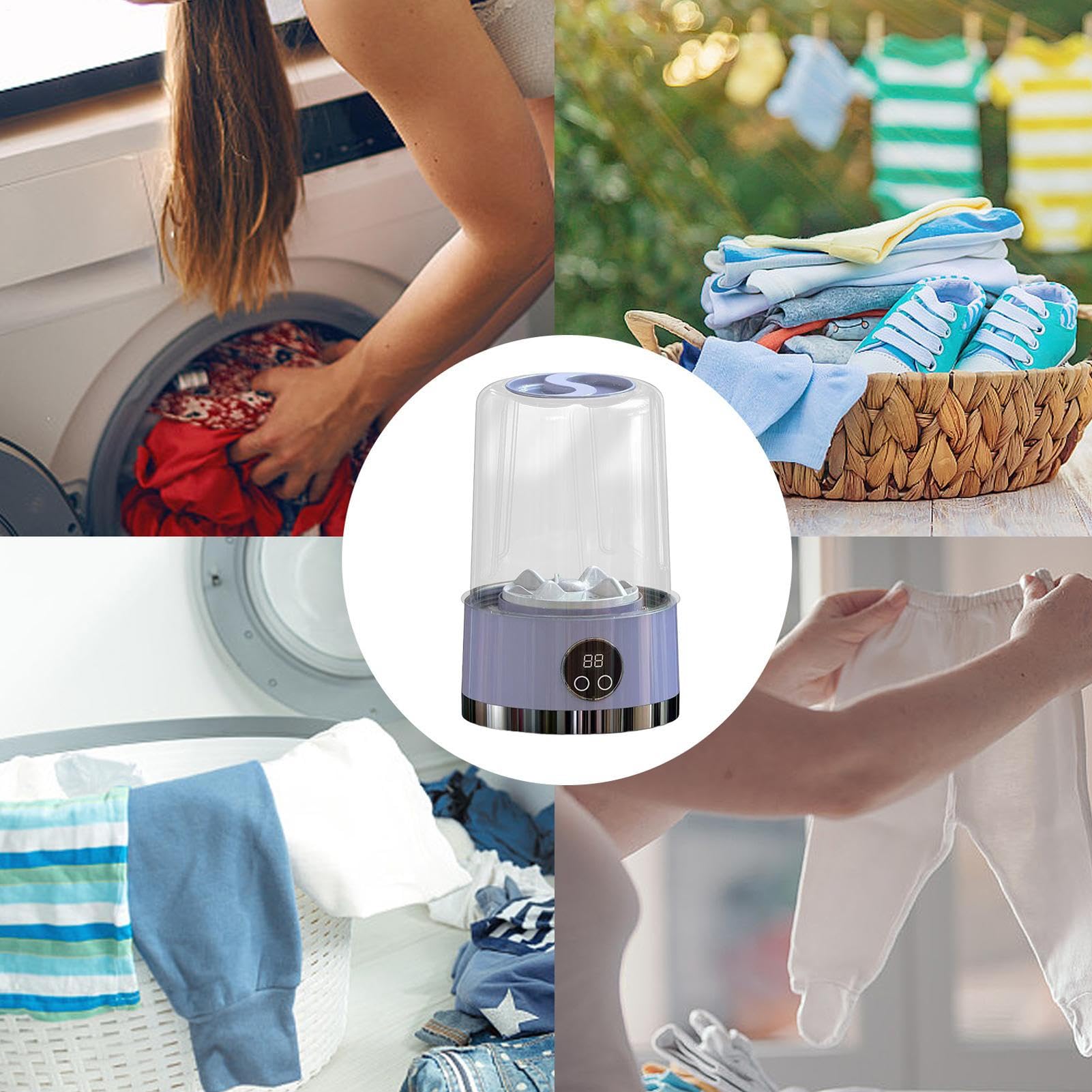 Portable Washer, Compact Washing Machine, 20x13cm, Lightweight Underwear Washer, USB Rechargeable, Battery-Powered, 1000ml Capacity, White Purple Green, Ideal for Apartments