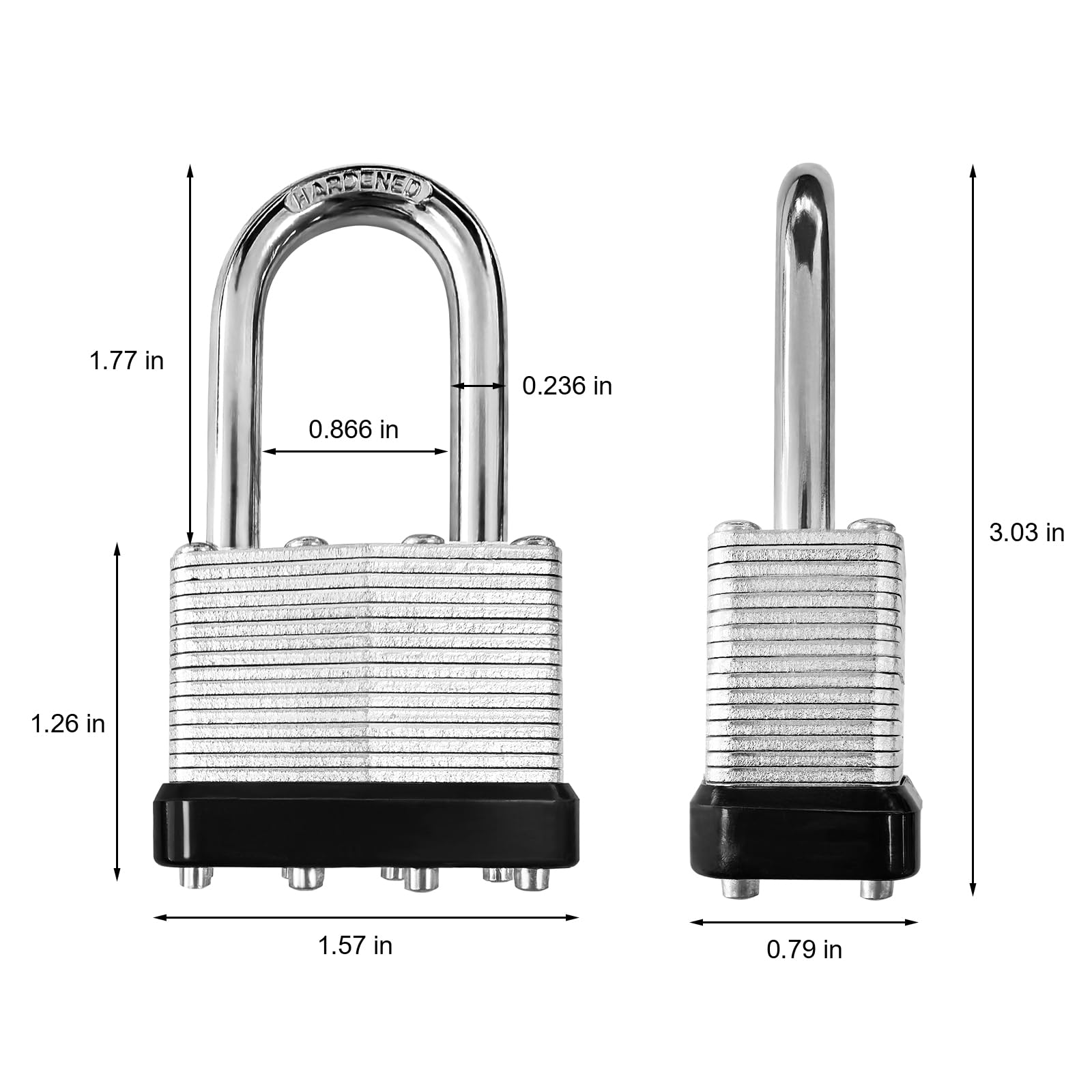 Candado con 2 llaves, candado laminado resistente con grillete largo endurecido para uso en interiores y exteriores, Candados para Puertas