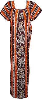 Indiatrendzs Womens Cotton Maxi Caftan Printed Comfy Sleepwear Nightdress L Orange Purple