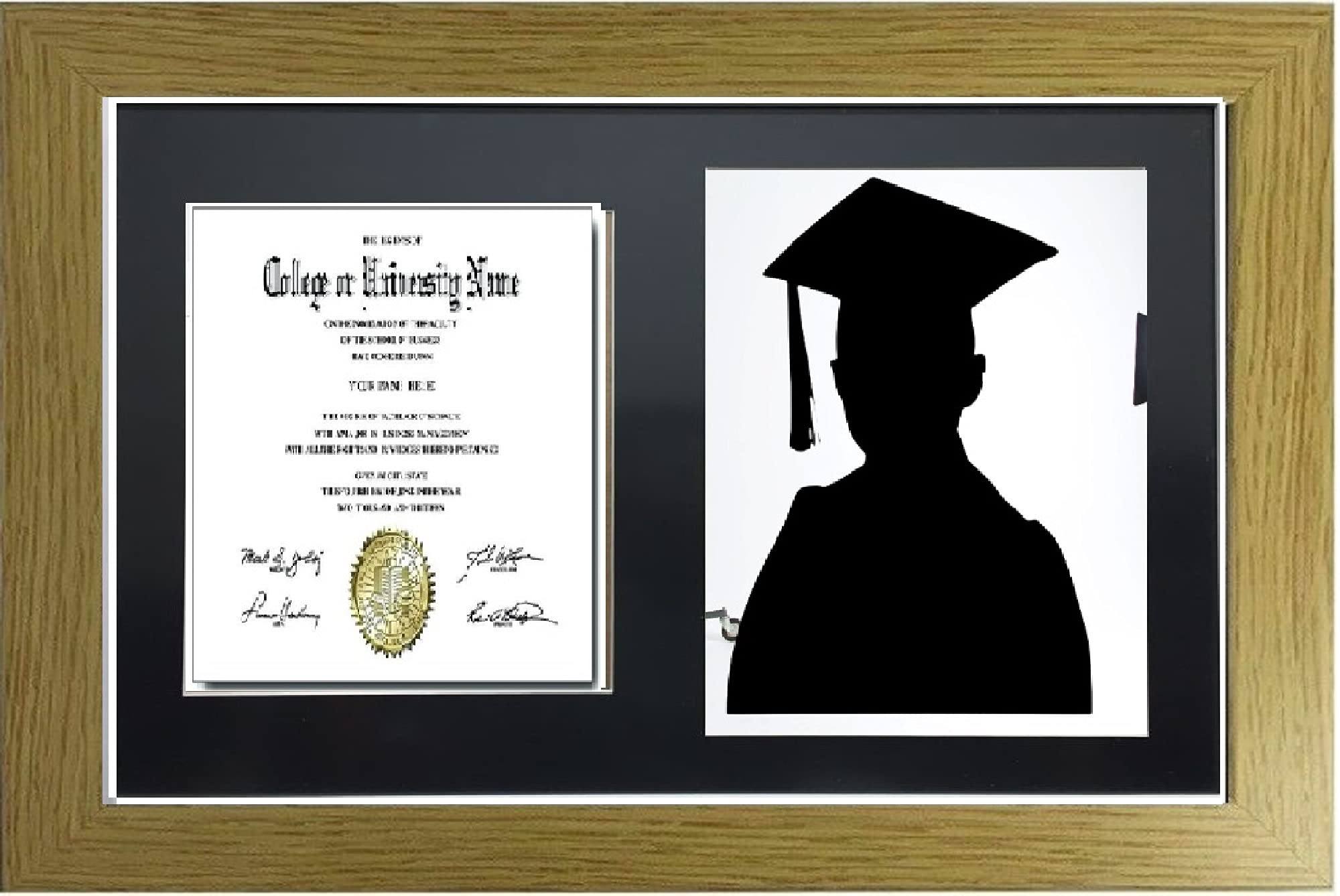 Graduation Black Mount Double Photo Frame for 1 A4 Certificate and 8X10'' Photograph (Oak)