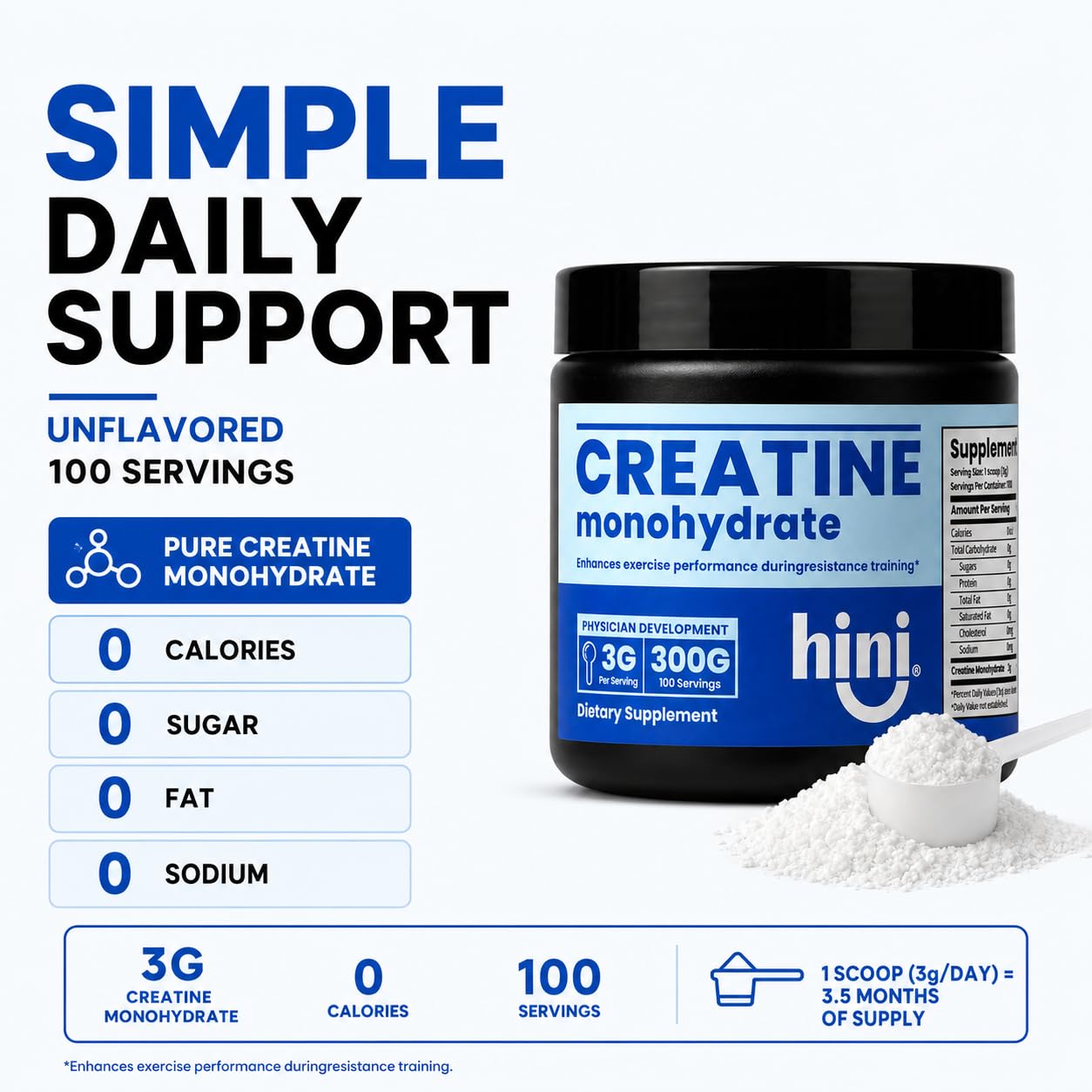 HINI Creatine Monohydrate Powder, 3g Per Serving, 100 Servings, Unflavored Creatine Powder for Men & Women, Pure Creatine Monohydrate Supplement, Supports Muscle Strength, Power & Recovery, 10.58 oz — Amazon image 3