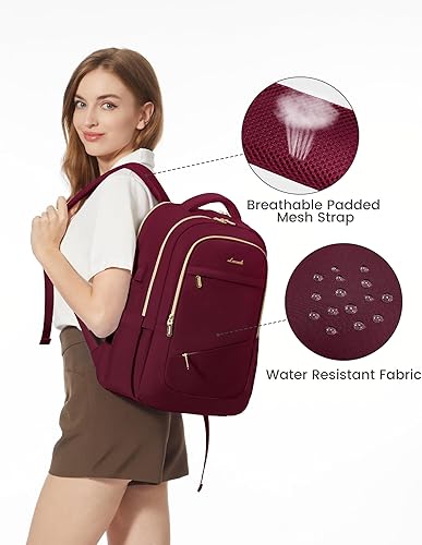 Miniatura 5 de LOVEVOOK Mochila para laptop para mujer, bolsa delgada de 15.6 pulgadas con compartimento separado para computadora para viajes de trabajo, C-vino,