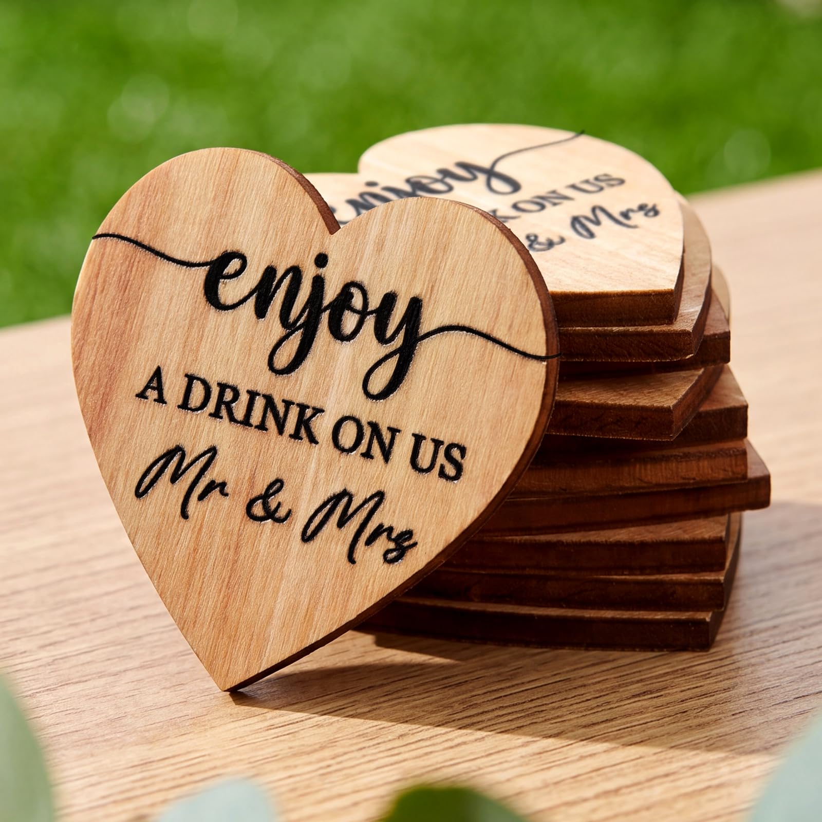 Marsui 50 Pezzi Segnalini per Bevande in Legno per Matrimoni Forma a Cuore Segnalini e Gettoni Drink Token per Biglietti di Nozze per Matrimoni Fiches da Poker per Ospiti Eventi (Forma a Cuore)