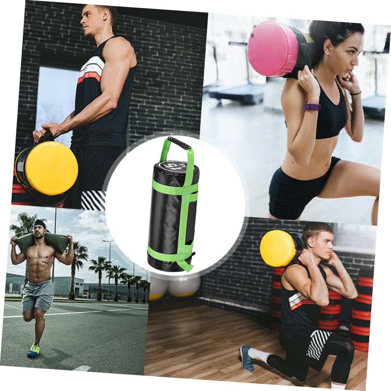 Beavorty Sandsack Kraft Power aus in Stoff PVC Tasche Trainings mit und Griffen Grün zur Steigerung der für Fitness und Krafttraining im Sport und Exercise