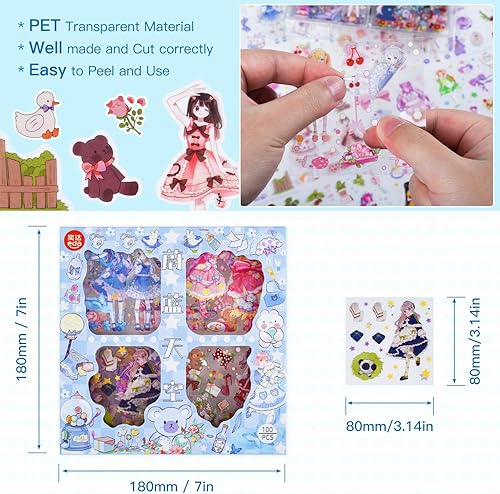 Miniatura 2 de Kawaii - Calcomanías de dibujos animados para diario, 600 unidades, 100 hojas de vinilo en caja, lindas calcomanías transparentes para diario,