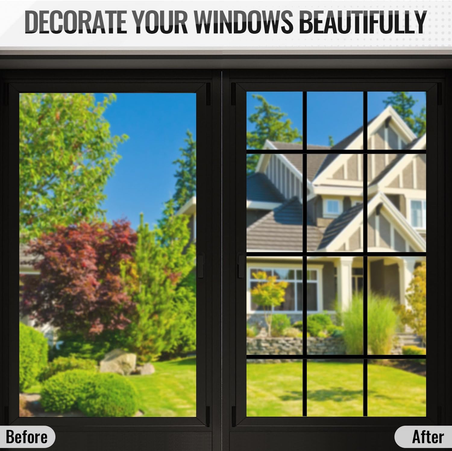 59 Ft Window Grille Inserts Grid Kit, Self-Adhesive Peel and Stick Trim Molding Window Trim Molding Grids, DIY Crown Molding Peel & Stick for Tile Edge Trim, Windows Door Frames(2 Black)