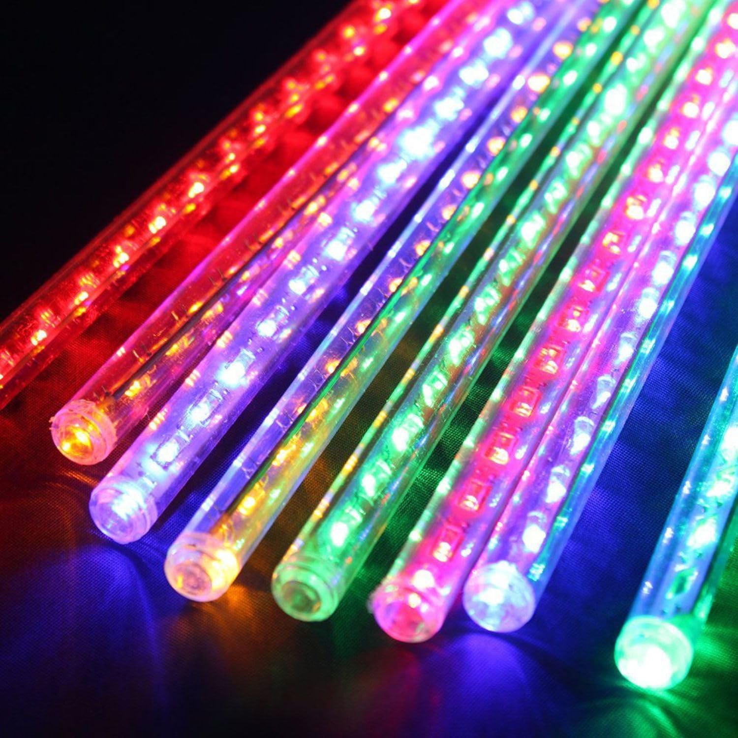 Rich Basket Rain Drop Falling Lights for Diwali Festival Decoration | LED Meteor Shower Lights | Christmas Outdoor Decoration | Xmas Tree Light | Multicolor | 8 Tubes of 18 Inch Length Each