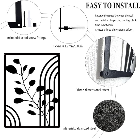 Pduoduo 3 Panels Abstract Metal Boho Wall Decor,Modern Geometric Wall Art for Home Bedroom Living Room(15.7x 11.8in)