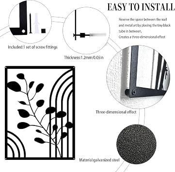 Pduoduo 3 Panels Abstract Metal Boho Wall Decor,Modern Geometric Wall Art for Home Bedroom Living Room(15.7x 11.8in)