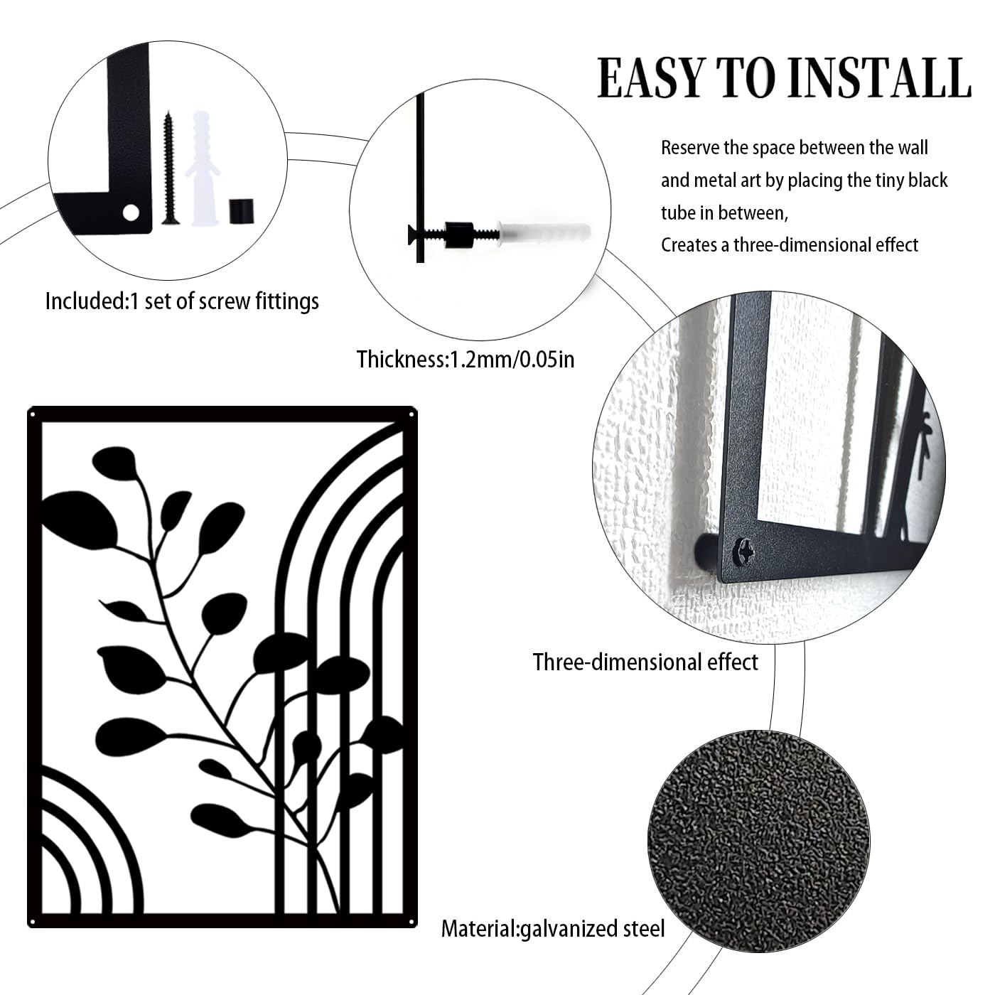 Pduoduo 3 Panels abstrakte Metall Boho Wanddekor, moderne geometrische schwarzes für Haus Schlafzimmer Wohnzimmer (22 * 16.5in)