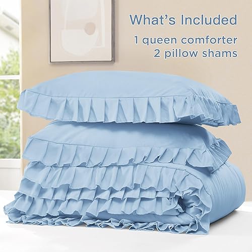 Miniatura 55 de Litanika Juego de edredón Queen de 3 piezas, color rosa rubor, para niñas y mujeres, con volantes, lindos edredones y juegos de ropa de cama, 02