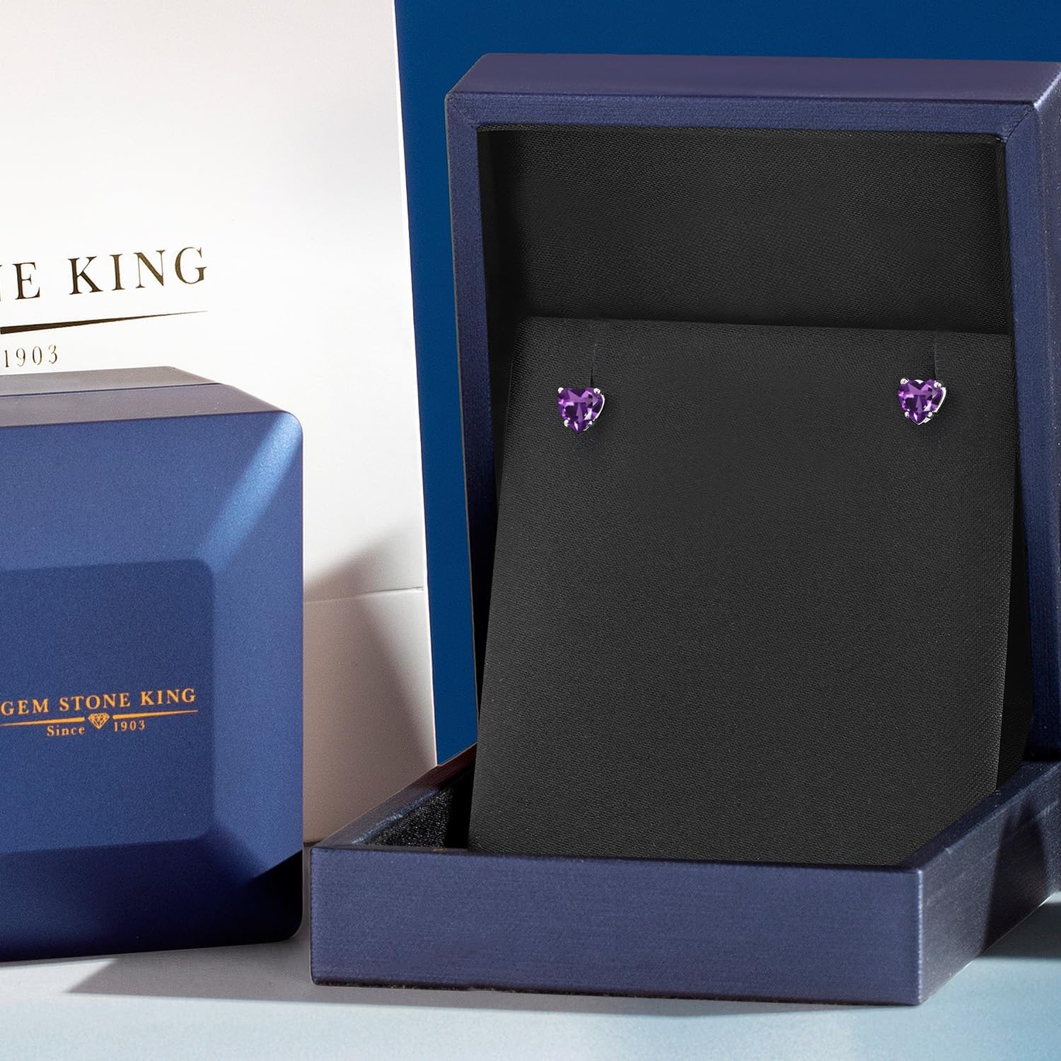 Gem Stone King 5MM Heart Stud Earrings for Women Men | 10K White Gold | Heart Shape Gemstone Birthstone | Gold Earrings for Women | Jewelry Gifts for Mom Her Wife