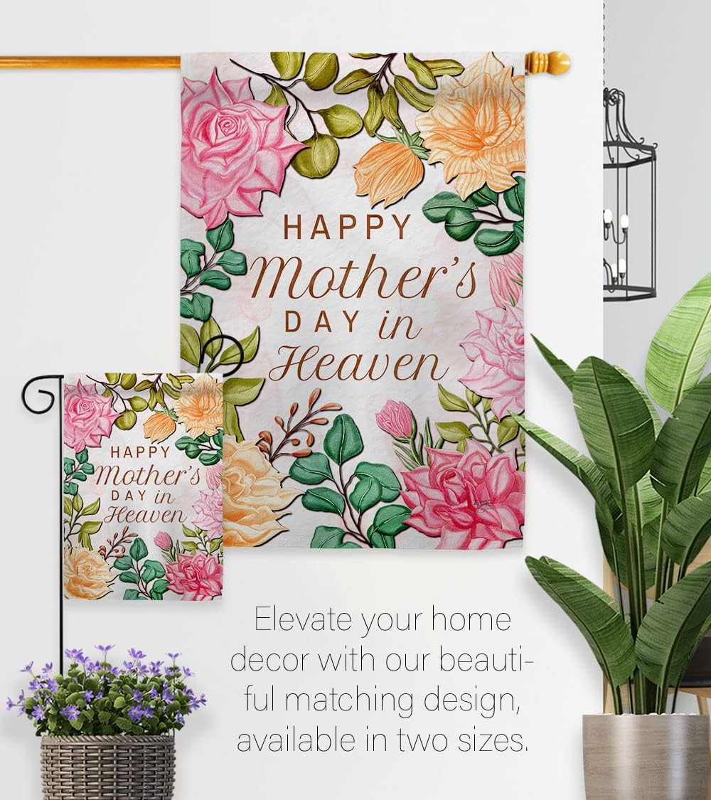 Mother's Day In Heaven Grave Decorations For Cemetery Decor with Pole Post Outdoor Home Banner Grandparent Mom Yard Flag Daddy Grandma Mama Lawn Tapestry Yard Garden Stand Remembrance Memorial Mothers Day Gift Made in USA