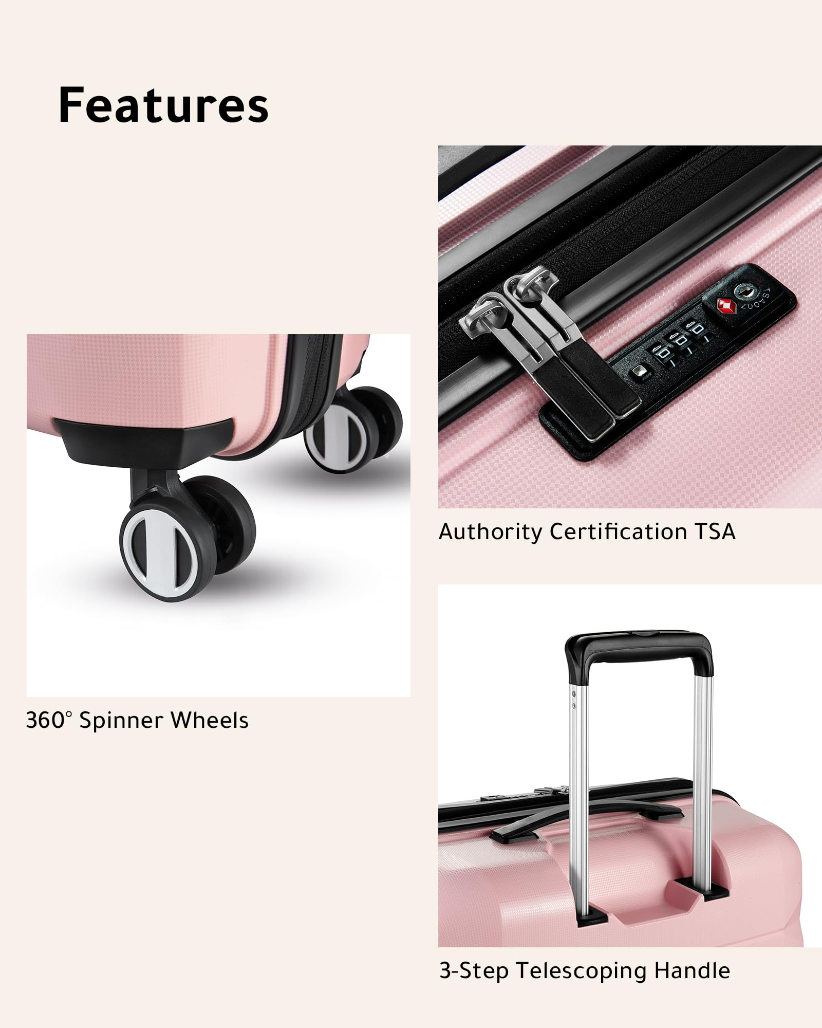 LUGGEX Pink Carry On Luggage with Spinner Wheels, PP Lightweight