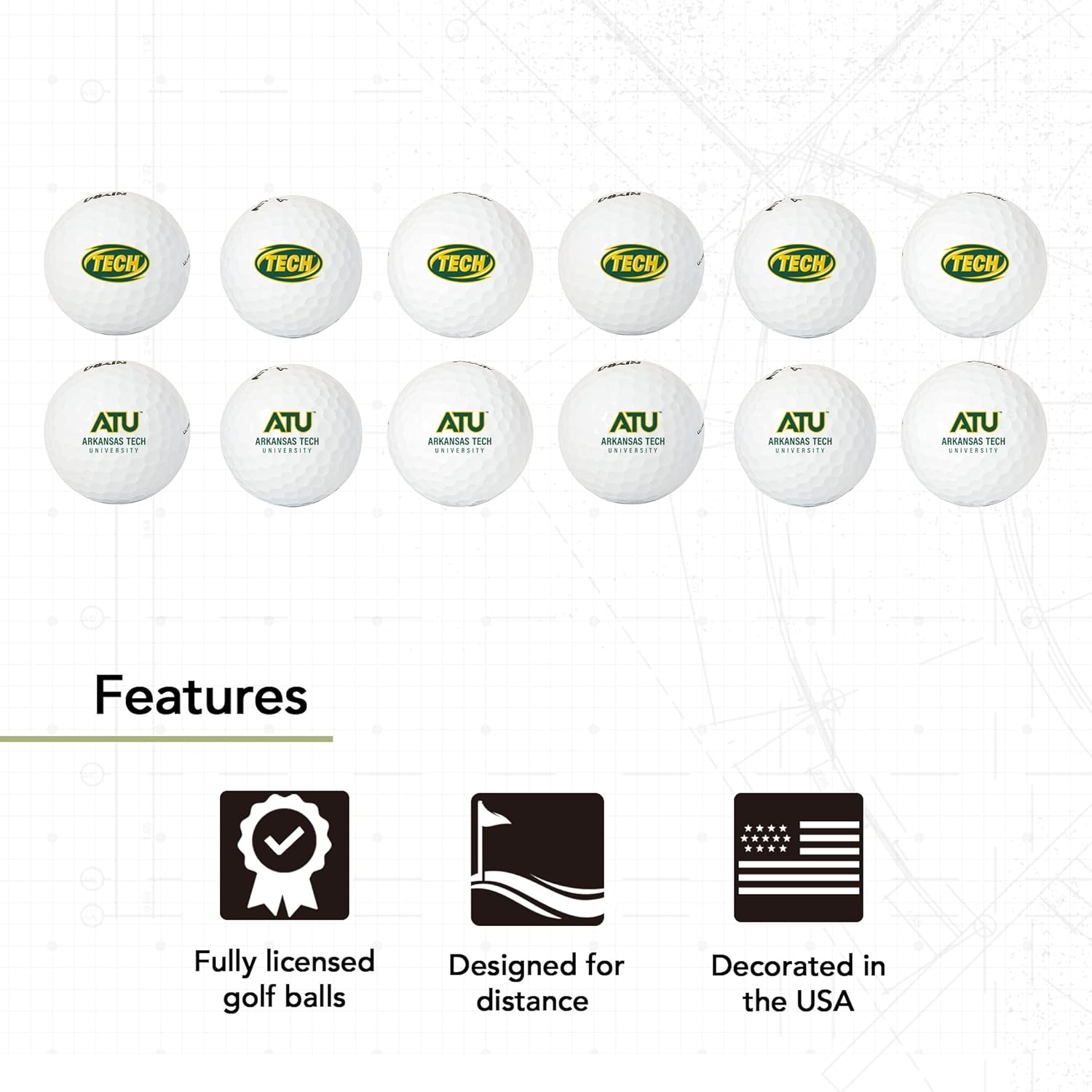 Desert Cactus Arkansas Tech University Golf Balls 12 Pack – ATU Wonder Boys (Men) / Golden Suns (Women) Full Color Dozen – Officially Licensed Sport Team Accessory
