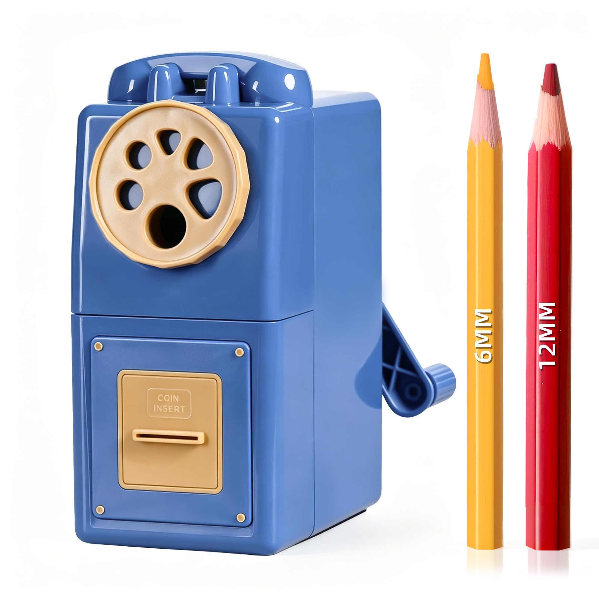 ZMOL Manual Hand Crank Pencil Sharpener, 6 Sizes, 6-12mm, Grey-Blue