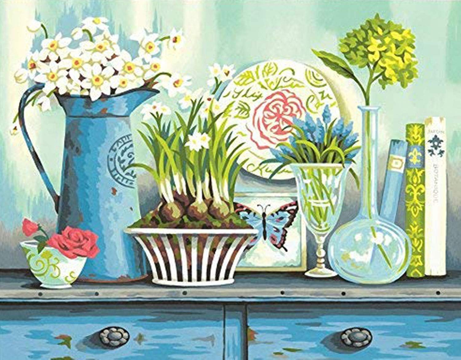 Floral Kitchen Kettle Diamond Painting Kits, Flower Shallot Paint with Diamond by Number Kits 5D Full Drill Round Rhinestone Embroidery Cross Stitch Home Wall Décor 12X16 inch