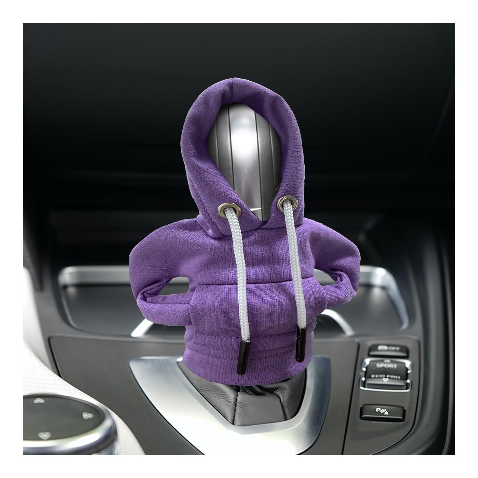 Suvnie Car Shift Knob Hoodie, Fashionable Sweater Gear Cover, Funny Auto Gear Protector for Warm Winter, Vehicle Interior Accessories (Purple)