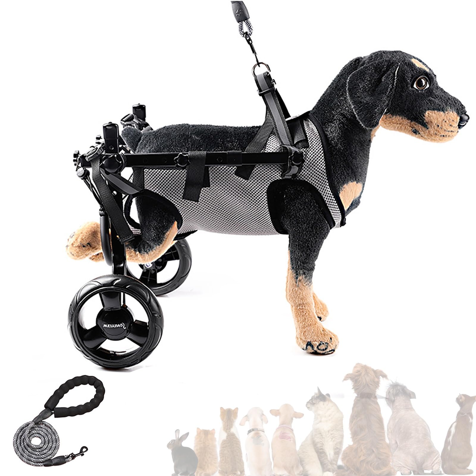 Sedia a rotelle regolabile per cani, con corda di traino, leggera, ausilio per la mobilità per feriti, disabili, animali paralizzati o deboli con gambe posteriori, passeggino per una maggiore mobilità
