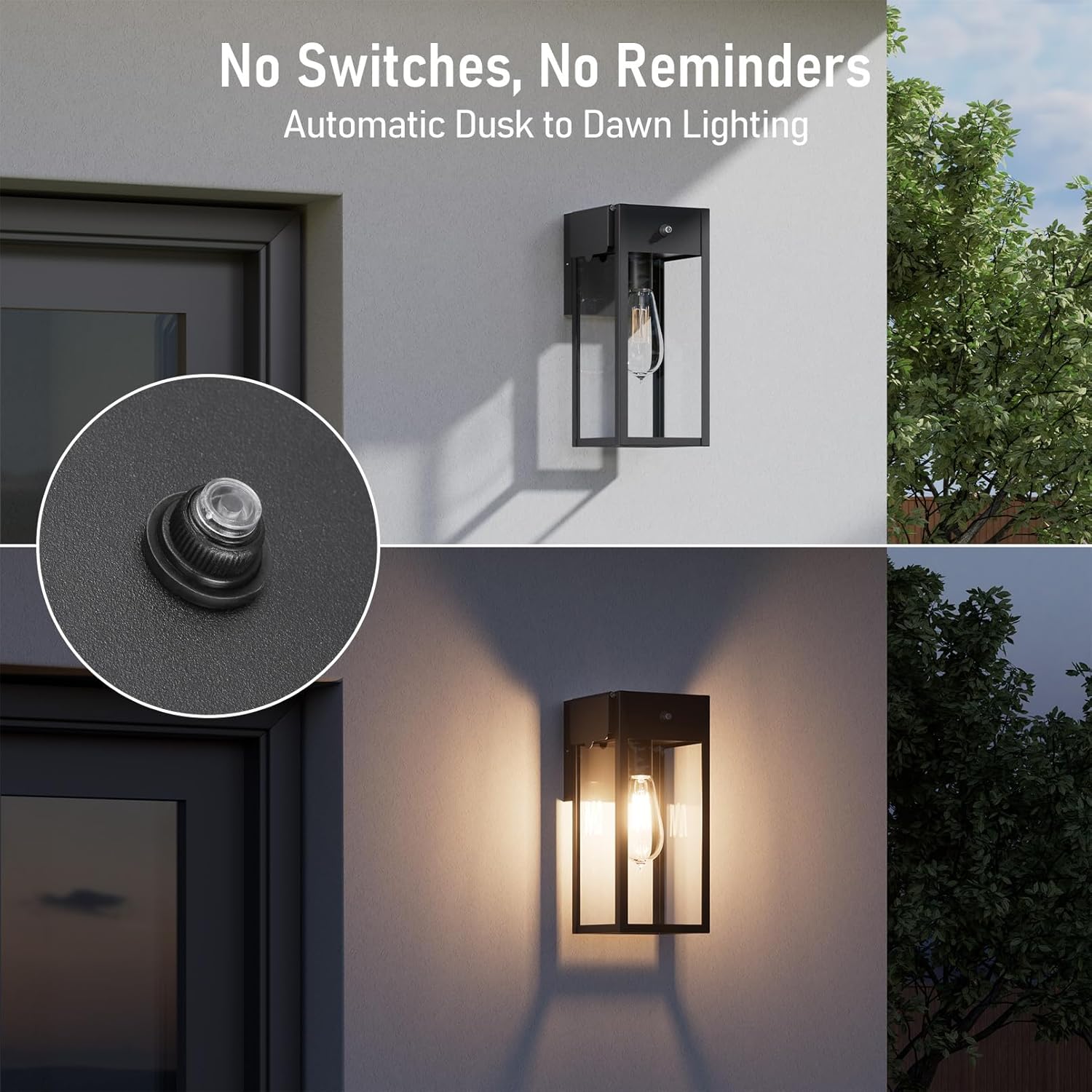 LEONLITE Dusk to Dawn Outdoor Wall Light with Dual GFCI Outlets, 12 Inch Hardwired Exterior Wall Sconce Porch Light, E26 Base Max 60W, Outdoor Wall Lantern for House Front Door Garage Patio