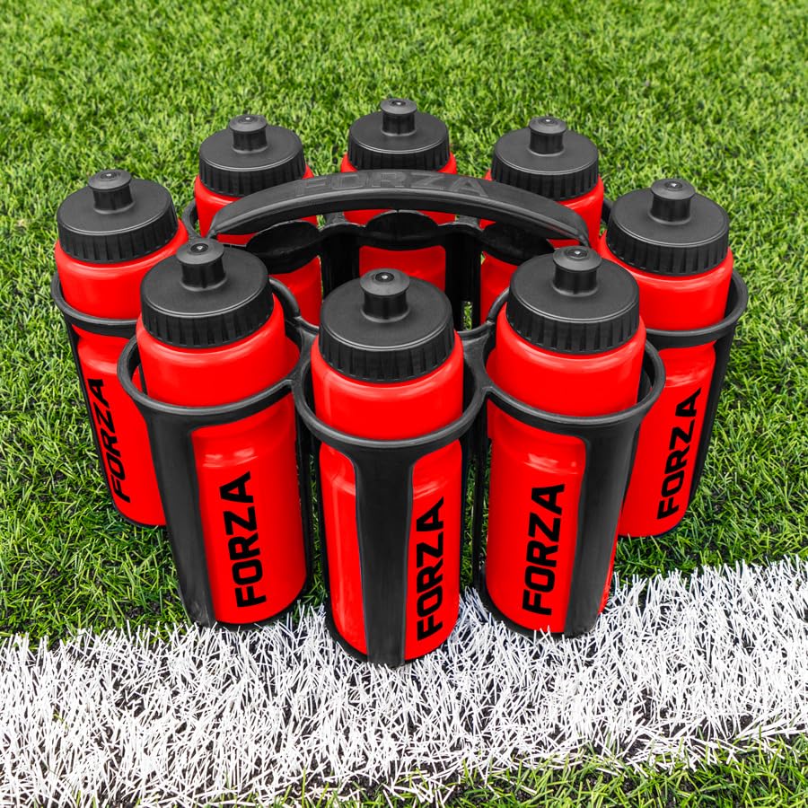 FORZA Water Bottles + Carrier Set [8x Bottles] | Hygeine [1L] or Sports Bottle [750ml] with Stackable Carrier for Football, Rugby, Training, Gym & Teams (Red, Sports Bottles) — image 1