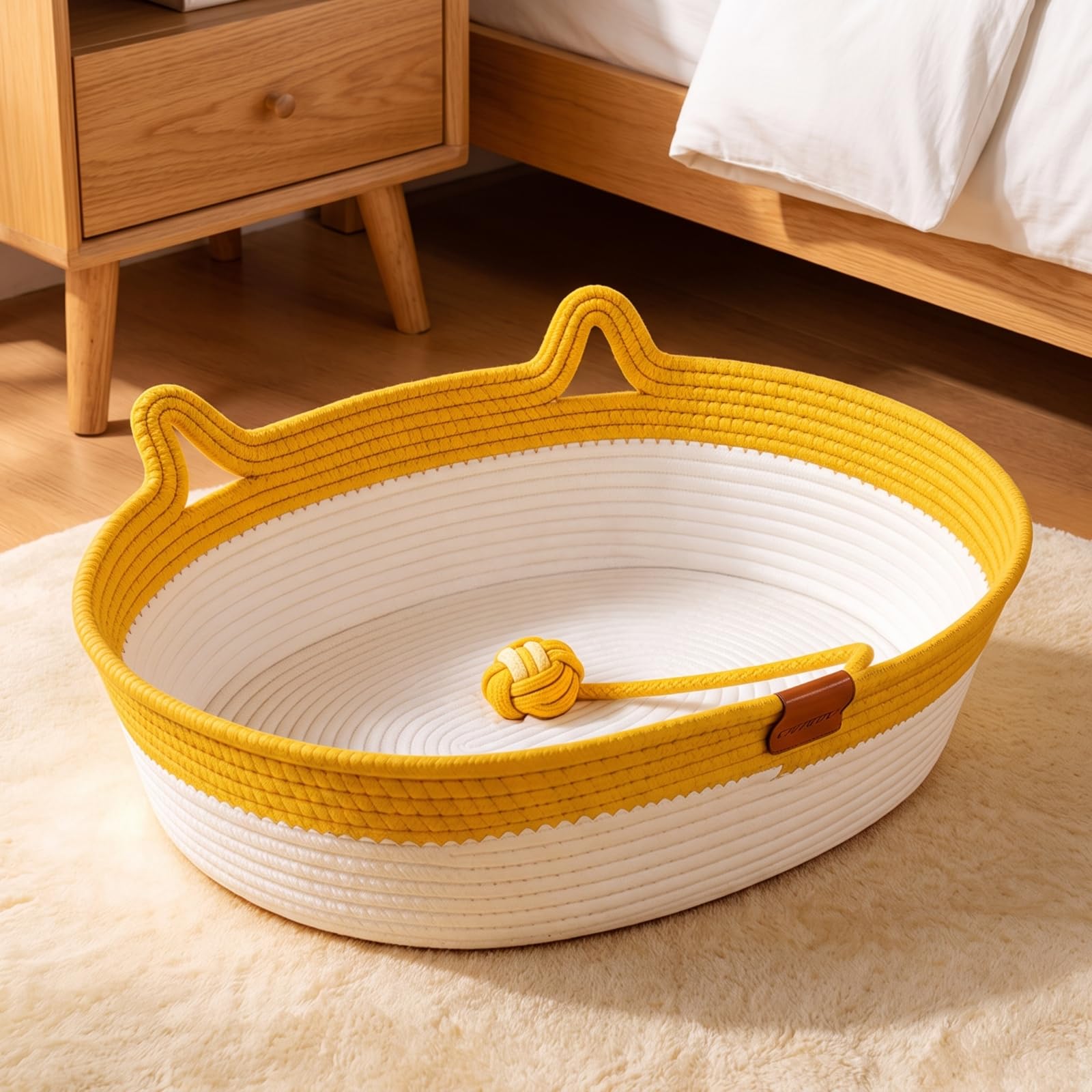 rockible Cuccia Intrecciata per Gatti Moderno, 麻藤席窝-蓝色, 特大号60 45cm | Accogliente, Decorativo, Cuccia a Cesto, per Soggiorno, Cuccioli