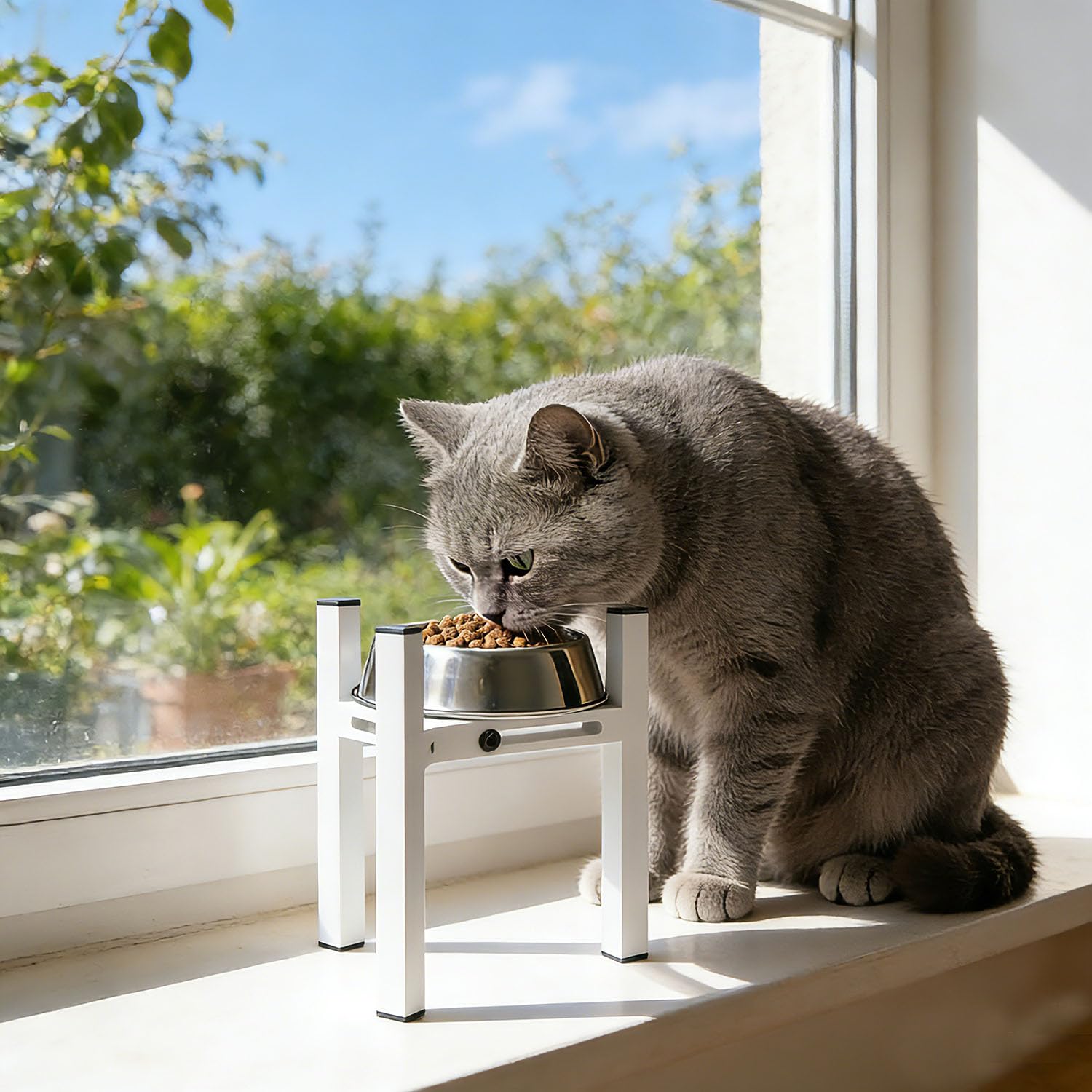 Soporte elevado para cuenco para gatos, bueno para aliviar la artritis de la digestión de gatos mayores, elevador de comedero de metal ajustable, se adapta a cuencos redondos de 5.1 a 7.4