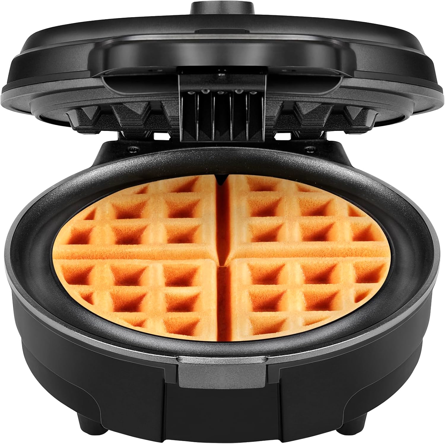 Chefman Anti-Overflow Belgian Waffle Maker w/Shade Selector, Temperature Control, Mess Free Moat, Round Iron w/Nonstick Plates & Cool Touch Handle, Measuring Cup Included, Black