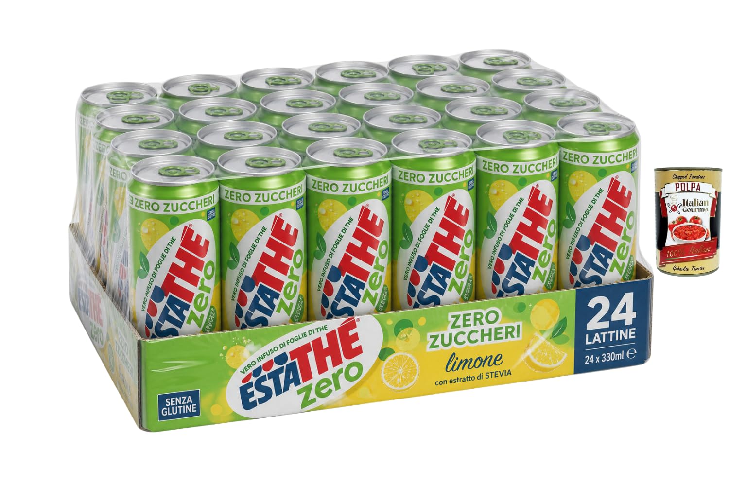 Italian Gourmet Bundle Zuckerfreier Zitronen-Eistee 24x 330ml + Italian Gourmet Polpa Gratis – Erfrischungsgetränk mit Tee-Aufguss, Zitrone & Stevia-Extrakt, glutenfrei 7,92L