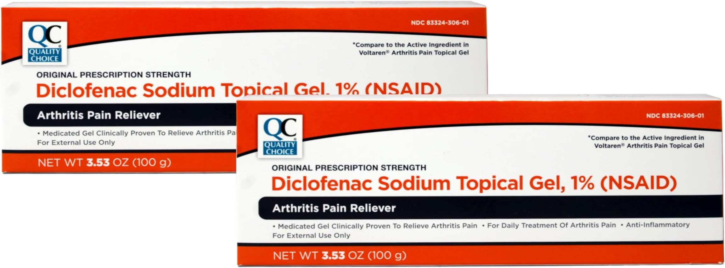 Quality Choice QC Diclofenac Sodium Topical Gel Treatment for Arthritis Pain 3.53 oz Pack of 2