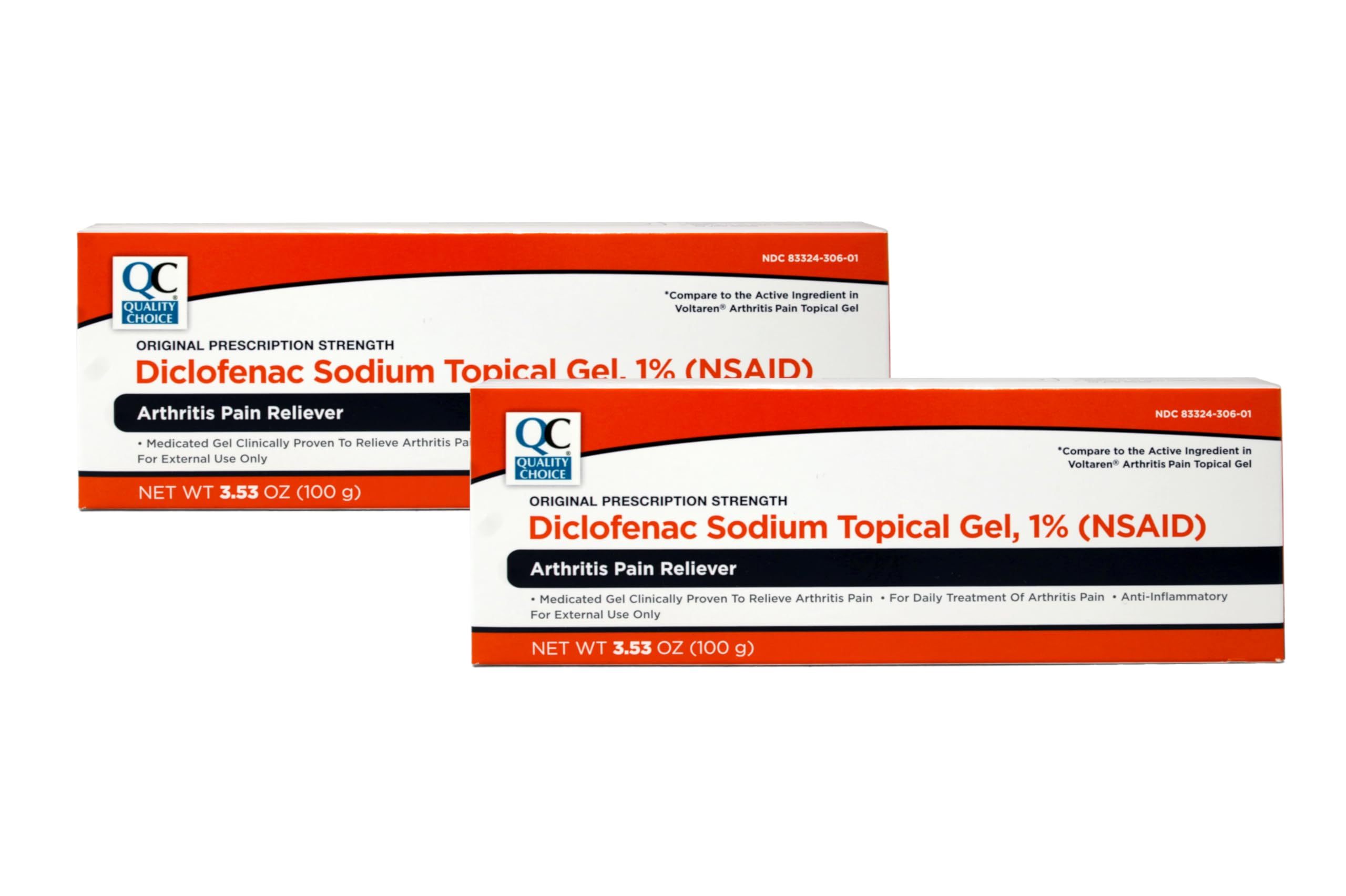 QC Diclofenac Sodium Topical Gel Treatment for Arthritis Pain 3.53 oz Pack of 2