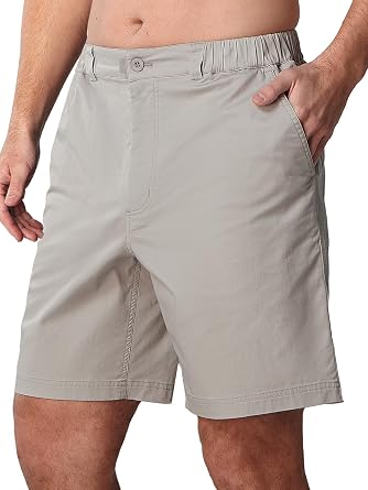 ALLZERO Mens Casual Shorts 9" Classic-Fit Golf Shorts for Men Cotton Elastic Waist Multi Pockets