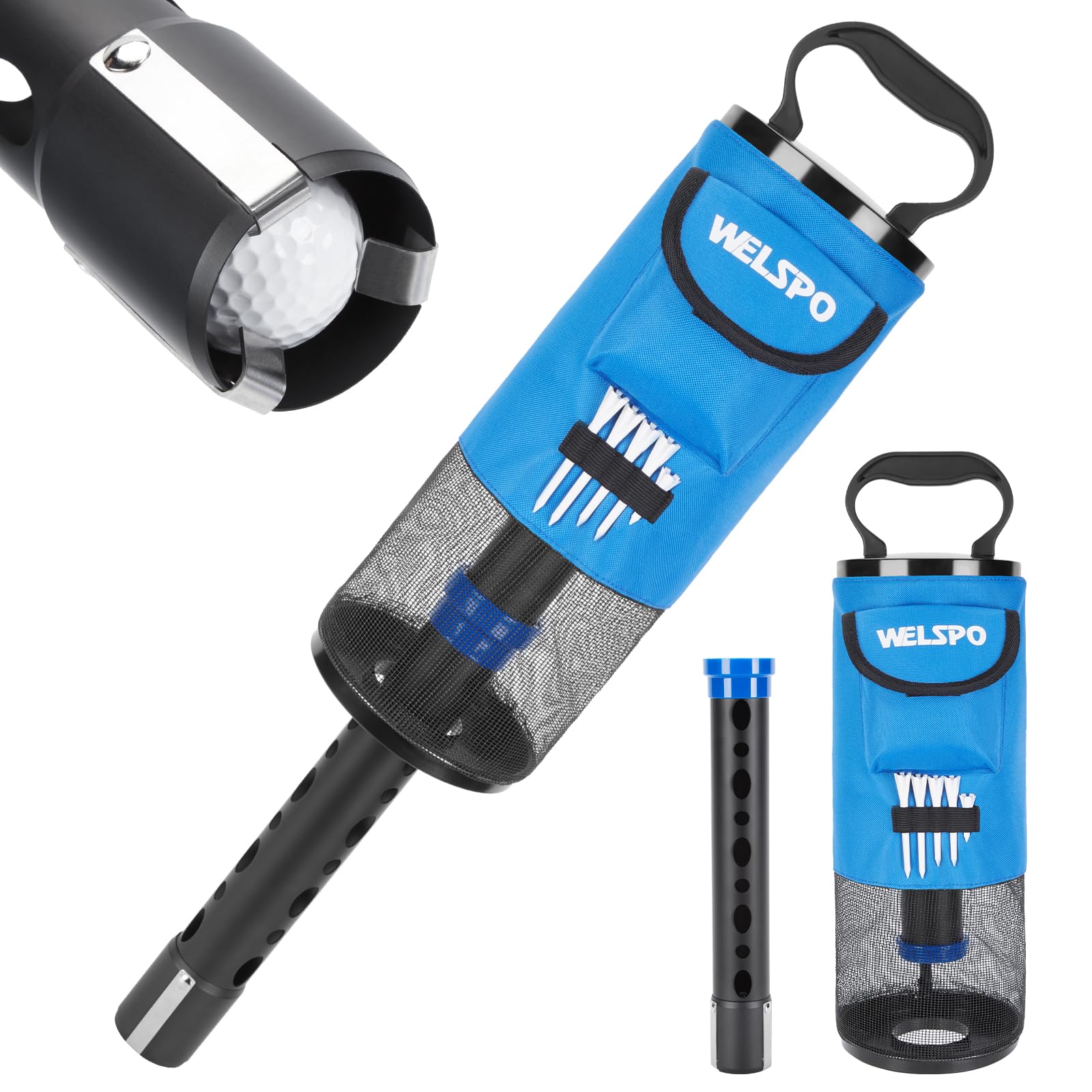 Golf Ball Retriever, Portable Shag Bag Golf Ball Pick Up with Detachable Aluminum Alloy Tube, Golf Shag Bags Golf Ball Shagger Large Capacity Hold up to 70 Balls