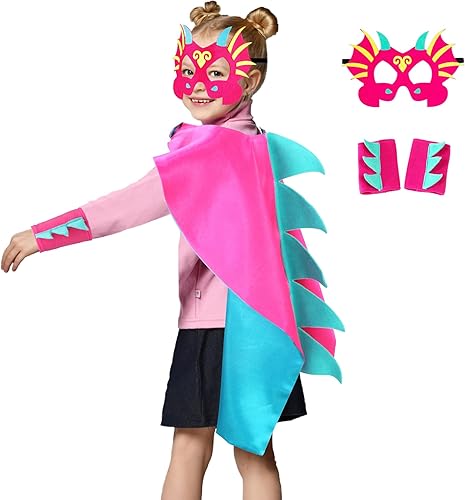 Miniatura 2 de D.Q.Z Disfraz de dinosaurio y dragón para niños pequeños, muñequeras con máscara de dinosaurio para niños y niñas, regalos de fiesta de cumpleaños