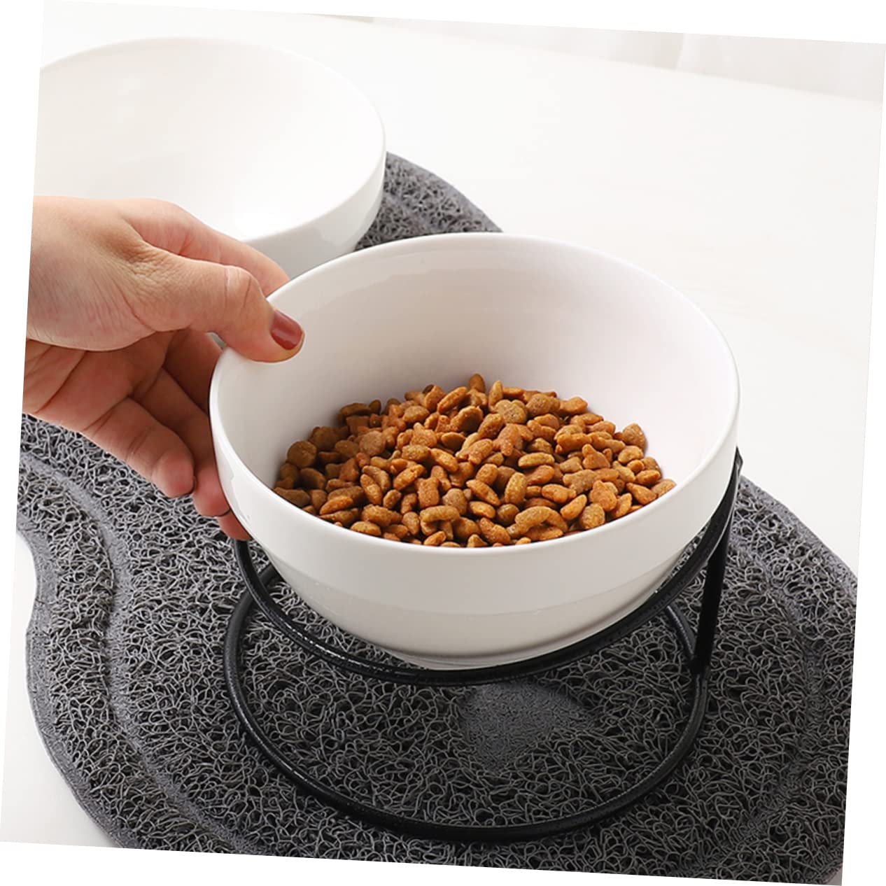 GRIRIW 1Pc Slant Pet Feeding Bowl Rack Ceramic Cat Food Bowl Water Container Durable Design for Stability for Indoor Cats Style