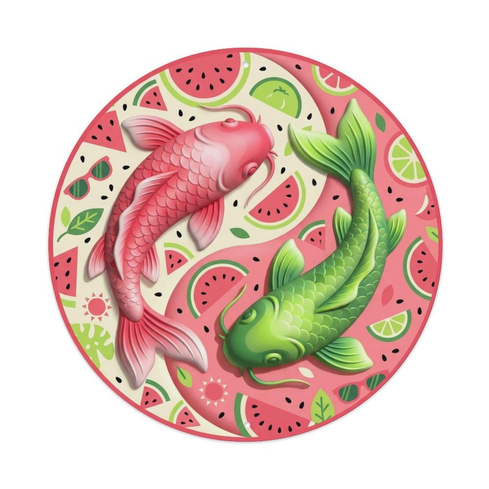 Tai Chi Koi Fish Watermelon Fruit Metal Tin Sign